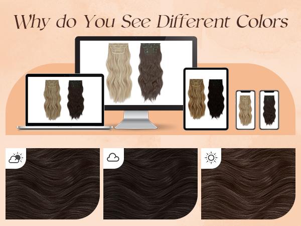 FESHFEN Clip in Hair Extensions - 4 PCS Long Wavy Thick Clip in Hairpieces Full Head Natural Soft Synthetic Hair Extension for Women