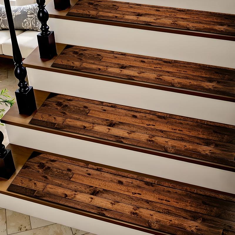 6/8/15pcs Vintage Rustic Wood Plank Diatom Mud Stair Treads, Superior Water Absorption and Quick Drying, Super Absorbent Non Slip Carpet Mats for Wood Steps, Quick Drying Moisture Wicking Stair Runners, Anti Slip Washable Rugs for Dogs Kids Elderly