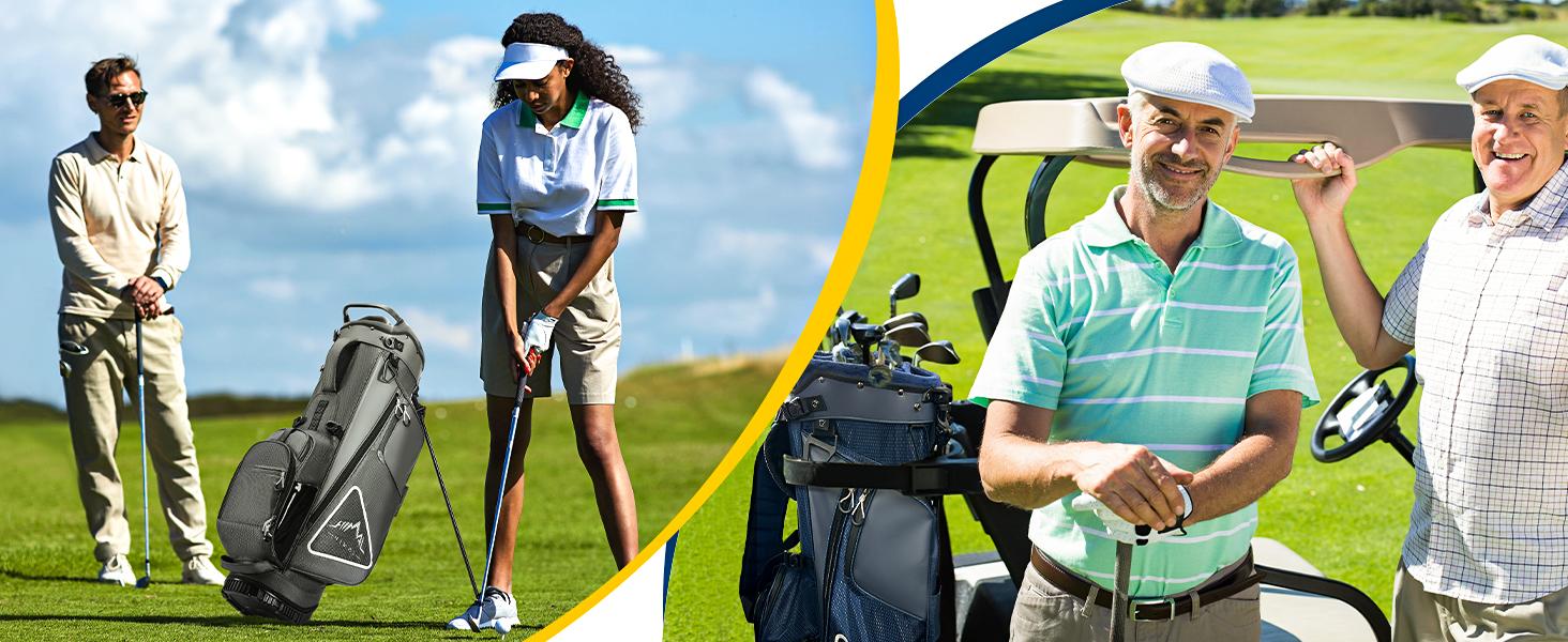 UNIHIMAL 14-Way Golf Stand Bag, Full Length Premium PU Leather Golf Bag with Plush Top, Magnetic Pocket, Dual Strap and Rain Cover for Men