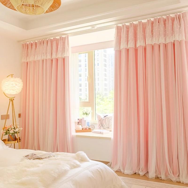 French Cream Lace Curtains Set, Princess Style Bedroom Sheer Drapes, Living Room Balcony Decorative Curtains, Multiple Colors Available