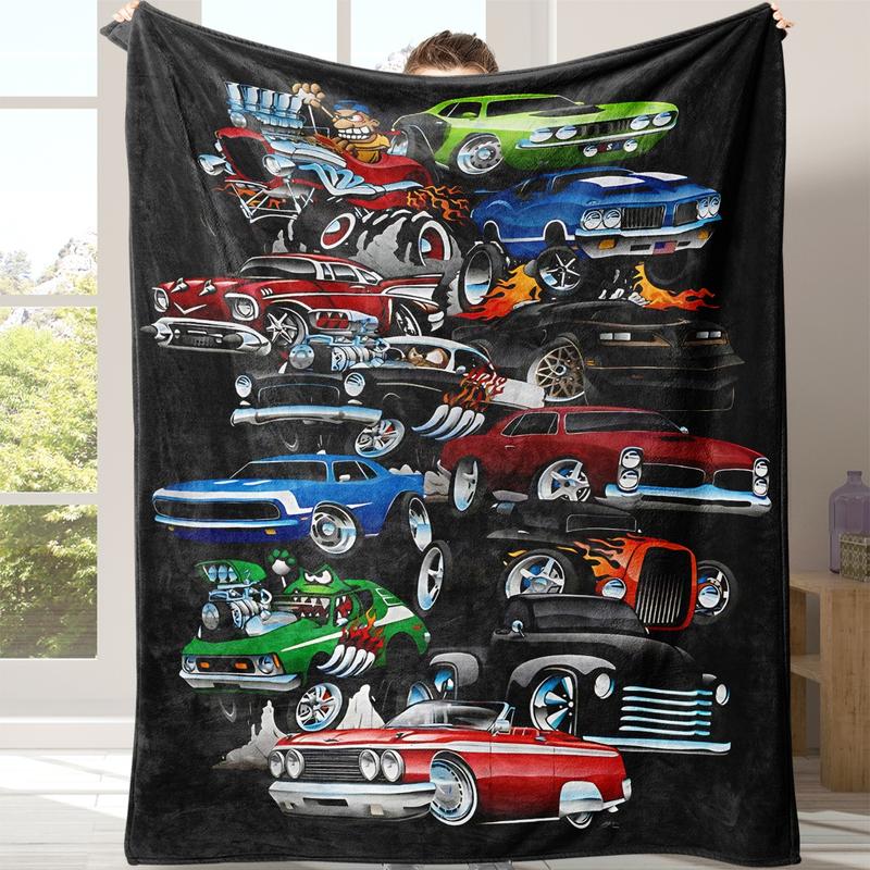Cartoon Car Print Cozy Plush Blankets, Cartoon pattern blanket, Soft blanket, Warm Napping Blanket with Storage Bag, All Season Blanket, Breathable Comfortable Blanket, Comfy Bedding for Christmas Decor, Home Office Travel