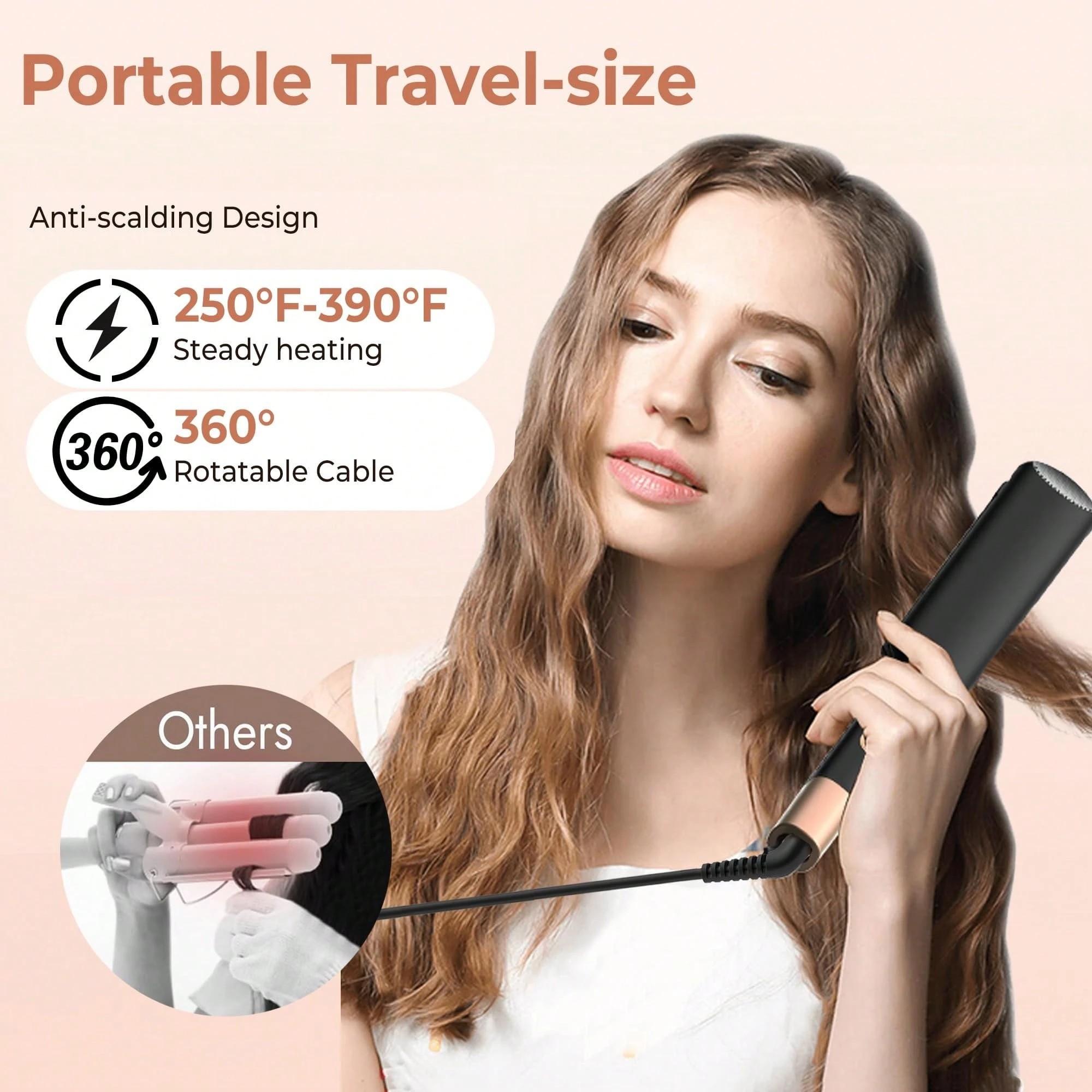 Mini Dual Voltage Curling Iron, Curling Wand & Hair Crimper - 5 Temp Adjustable (250°F-410°F), 30s Fast Heat-Up, Tourmaline Barrel, Anti-Scald Protection, 1.02cm Barrel For Beach Waves & Curls, Includes Heat-Resistant Pouch, Gifts, Heated Curler