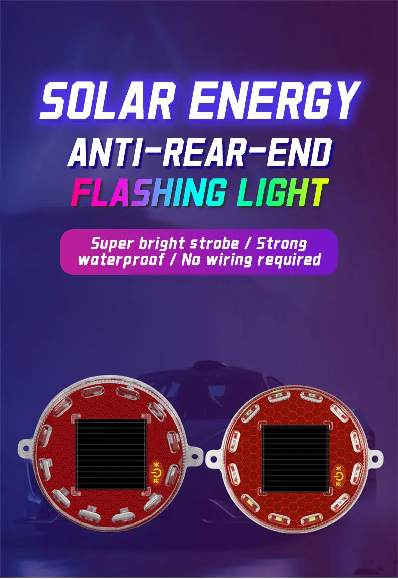 Solar-Powered Strobe Warning Light | Touch Control, Auto Light-Sensing, Strong Magnetic Mount, IP68 Waterproof, Multi-Color Flashing Safety Beacon for Vehicles