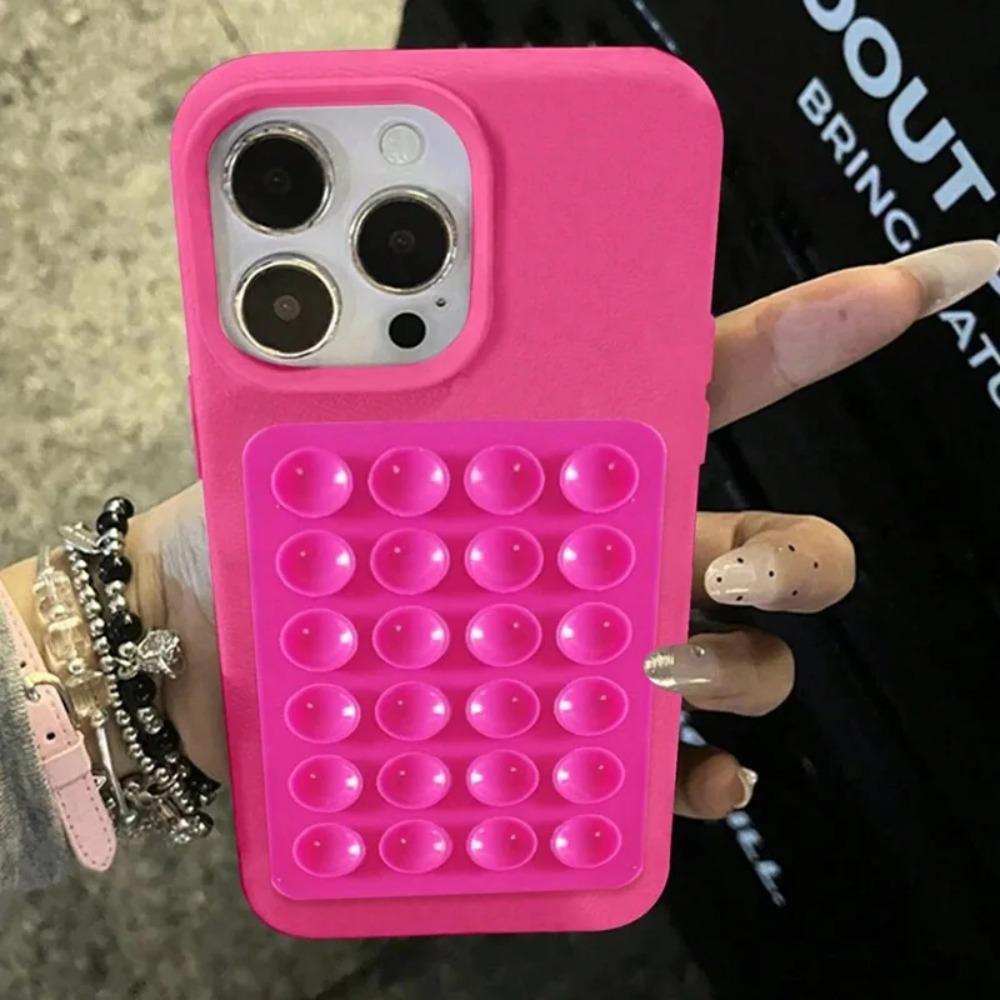 Minimalist Solid-Color Suction Cup Stand Leather-Textured Phone Case Cover Casing For iPhone 17 16 15 14 Plus 13 12 Pro Max 11 XS XR XS Max Shockproof Protective Case Accessories