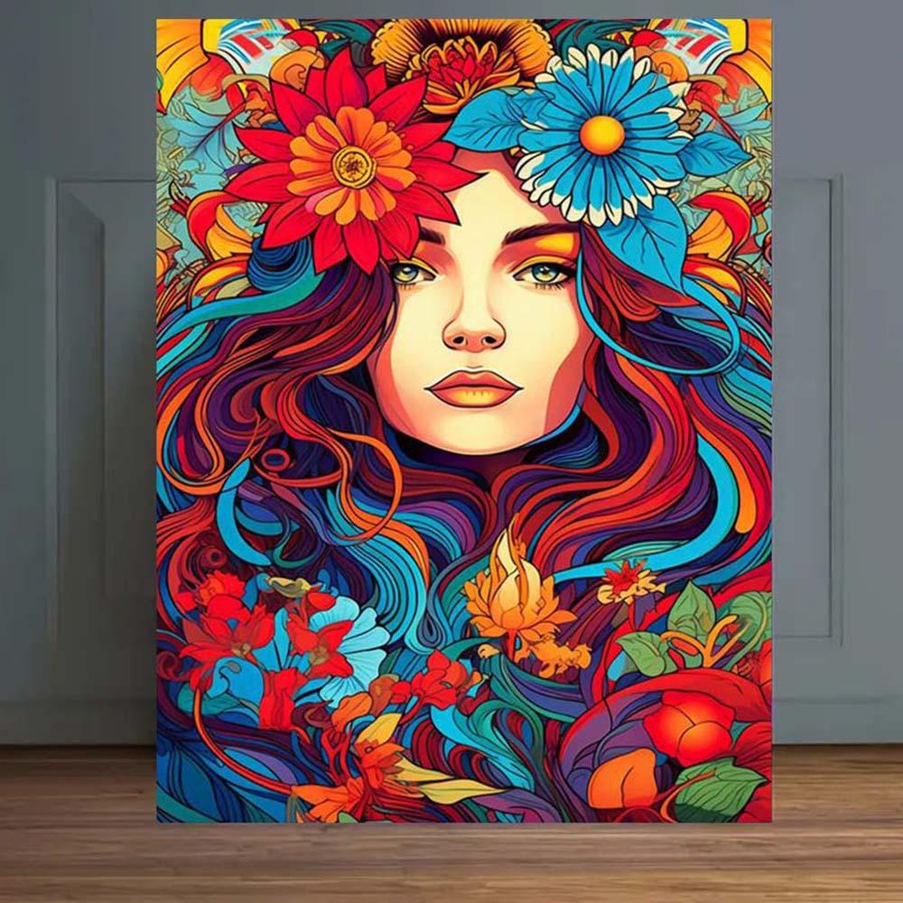 5D Diamond Painting Kit Full Round Drill Flowers, Colors, Waves DIY Mosaic Wall Art, Beginner Craft Set (with Tools), Home Wall Decor Gift, Diamond Art Kit