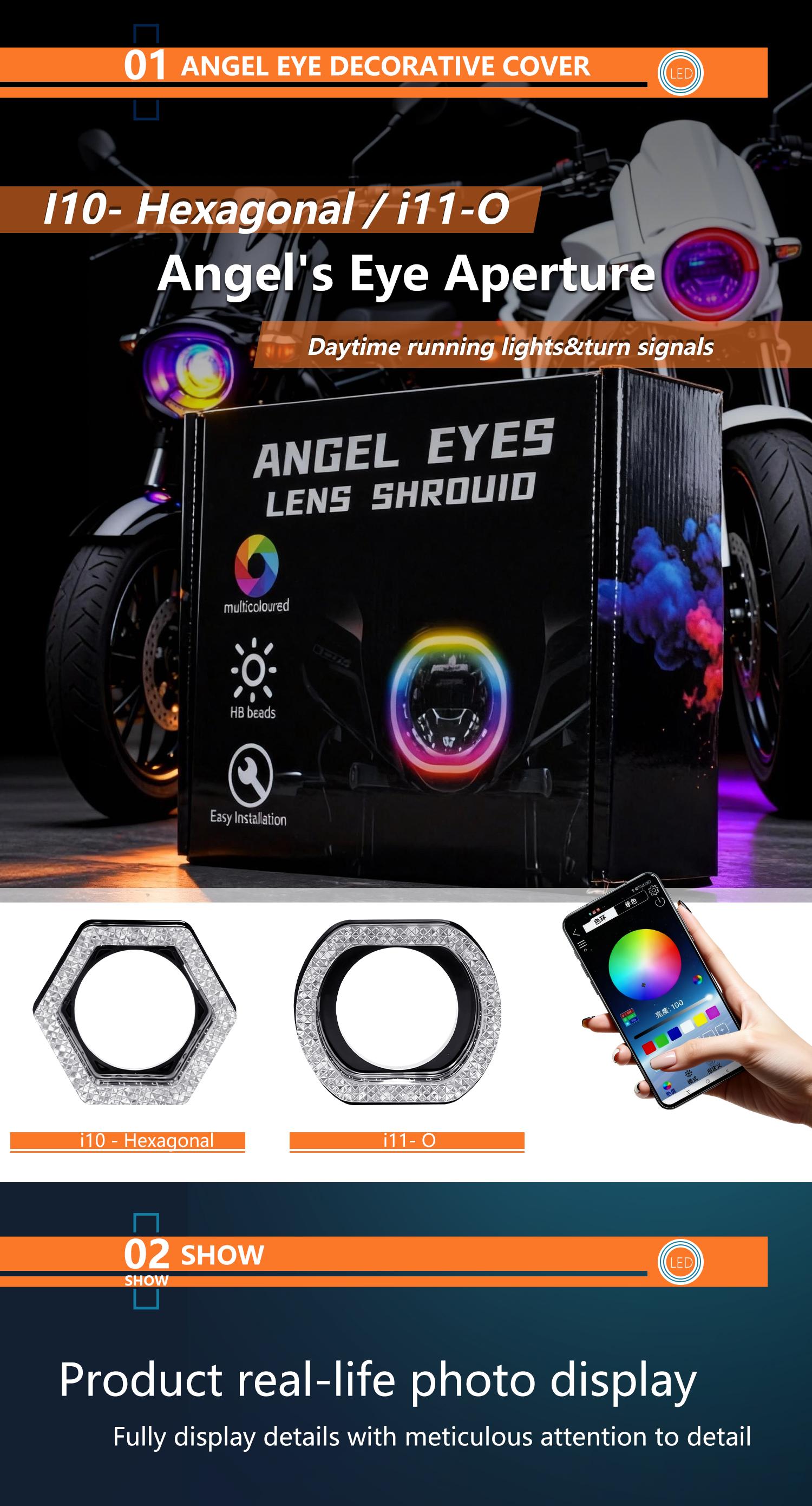 2PCS 5D RGB Angel Eyes Halo Rings Lights with Turn Signal Lights APP Bluetooth LED Motorcycle Retrofit DRL Car Headlight