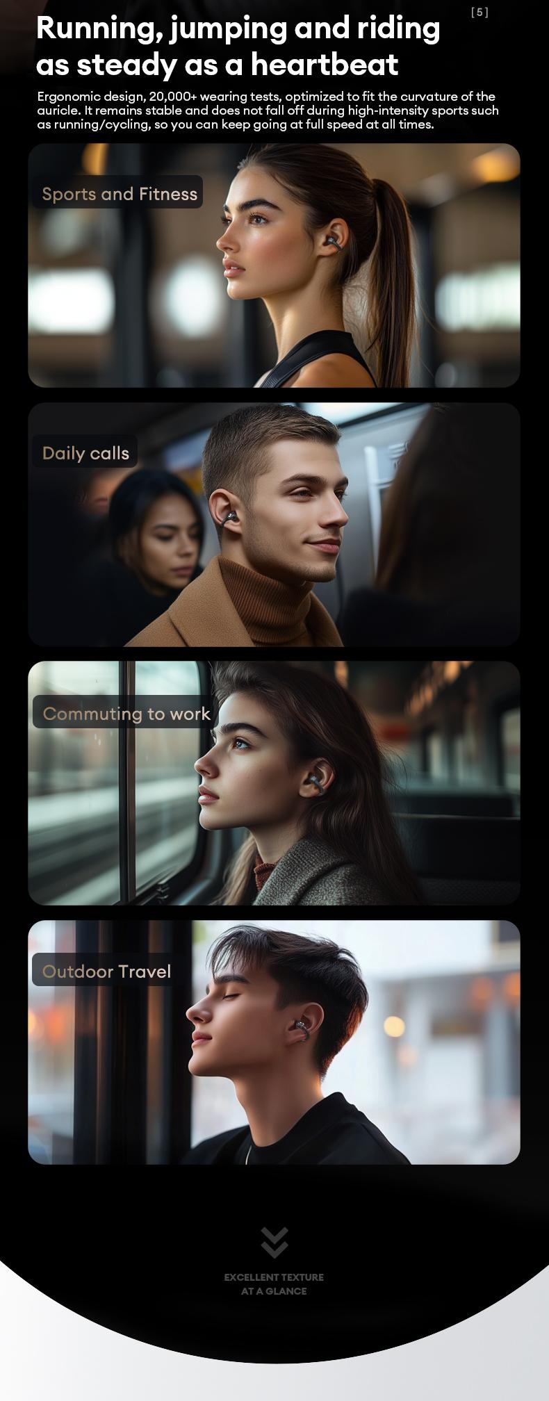 HYUNDAI C03 Clip-On Wireless Headphones with DT6.0 Pulse Directional Technology, 360° ACS Panoramic Sound, IPX5 Waterproof Audio Earbuds for Music & Phone Calls, Comfortable for Sports & Workouts