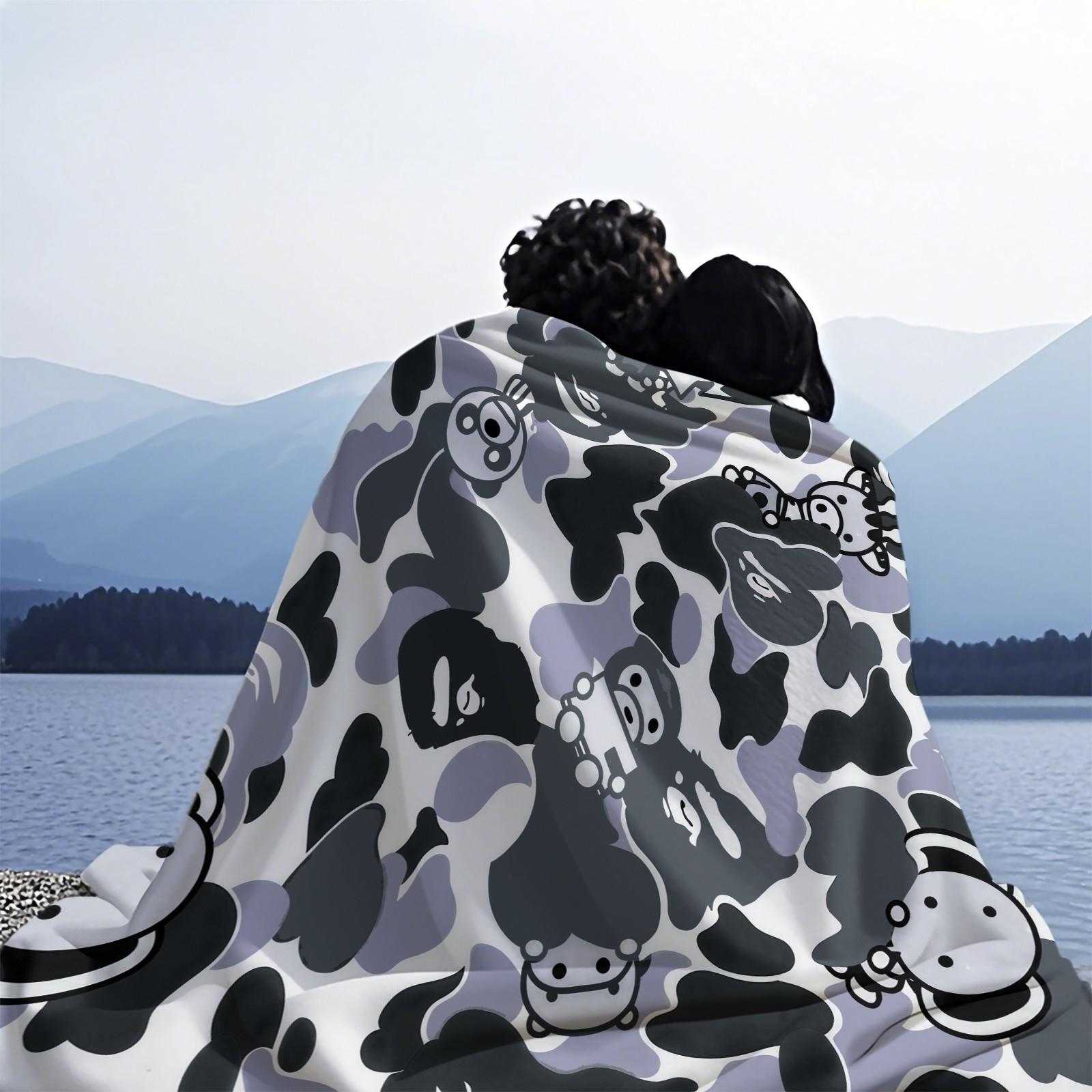 Cartoon Camo Anime Flannel Blanket, Multi-use for Car, Home & Library, Soft Lightweight and Machine Washable, Trendy Gift for Housewarming, Christmas & Birthday