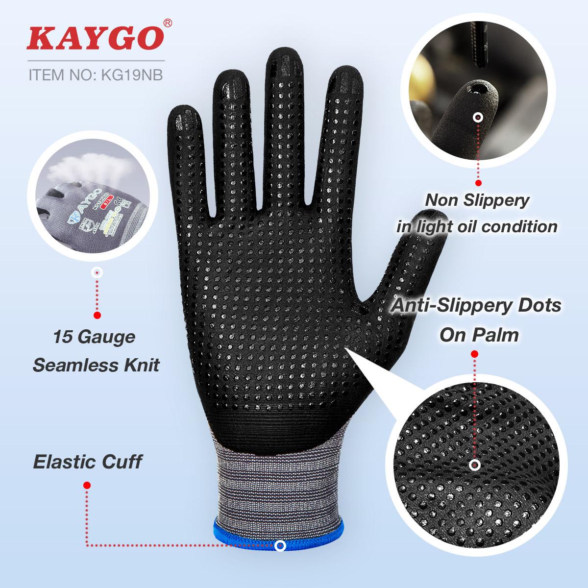 KAYGO Work Gloves MicroFoam Nitrile Coated KG19NB, Seamless Knit Nylon Safety Work Gloves with Micro Dots on palm, Ideal for General Purpose, Automotive, Home Improvement, Painting Protector