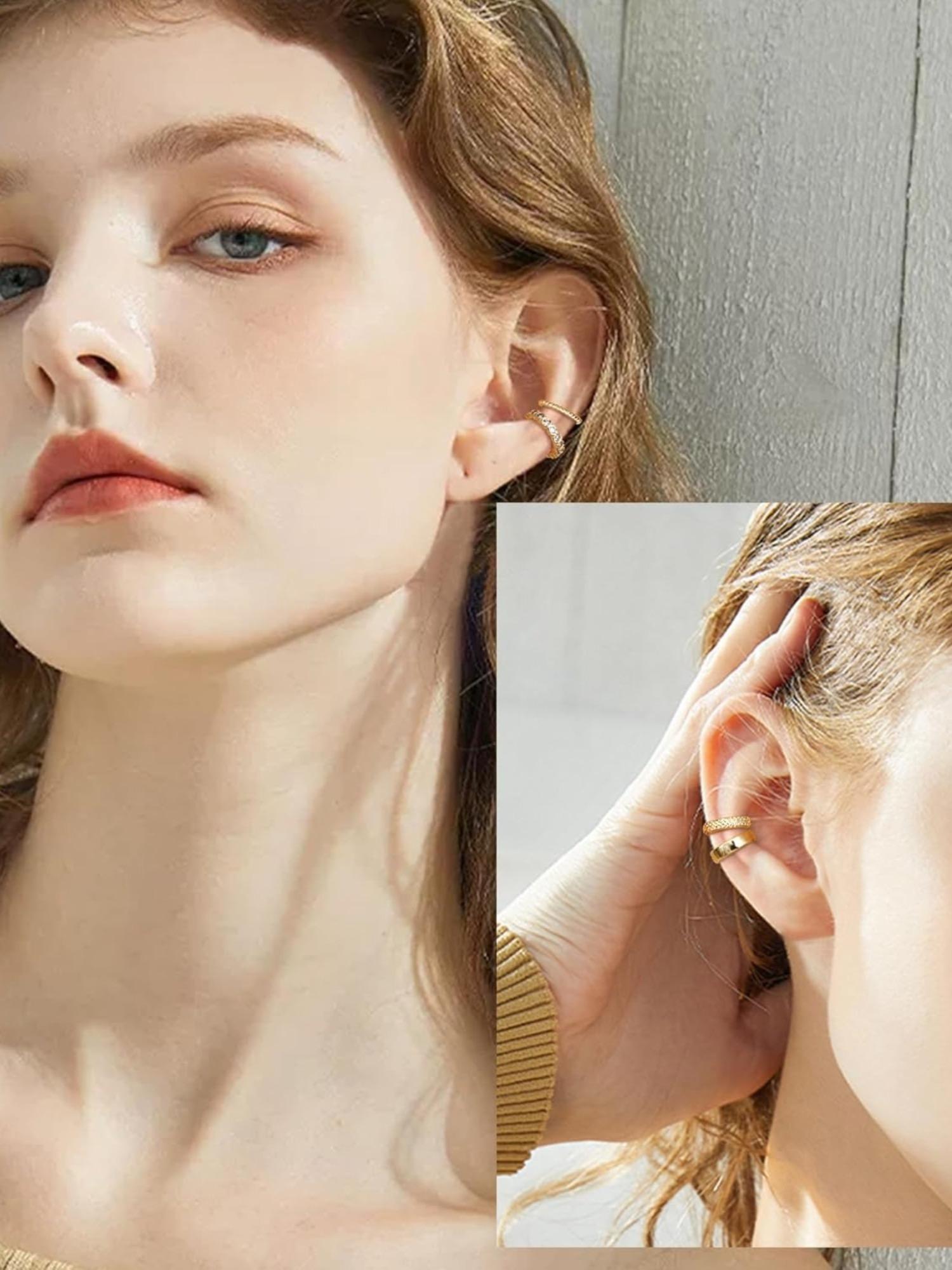 4 Pcs Minimalist Golden Silvery Non Pierced Ear Cuff Set for Women Men Adjustable Clip on Cartilage Earrings Lightweight Design Classic Simple Appearance Delicate Fake Ear Accessories for Daily Holiday Festival Party Exquisite Jewelry for Non Pierced Ears