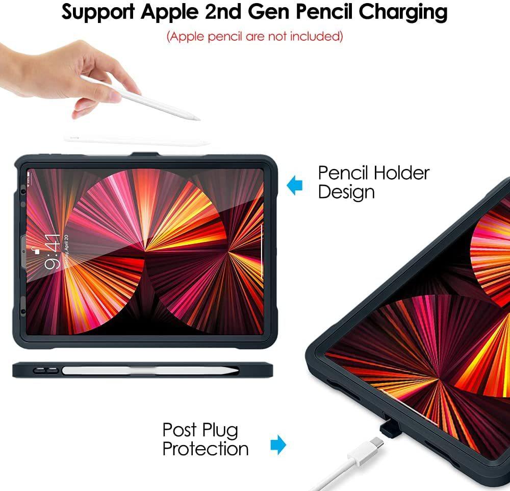 Heavy Duty Shockproof Case for iPad Pro 11", iPad Air 4 5 (2021), Full Body Protective Cover with Built-in Screen Protector, Pencil Holder & Kickstand, Rugged Drop Proof Case for iPad Tablet