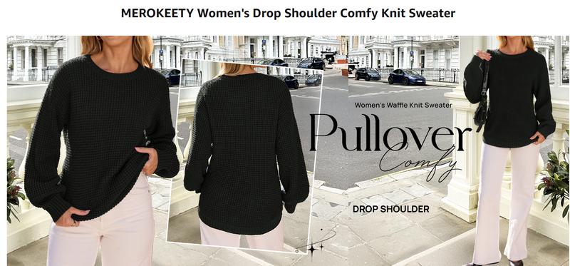 MEROKEETY Women's Winter Fall Long Sleeve Tunic Sweaters 2025 Casual Trendy Crew Neck Waffle Knit Pullover Tops Jumper