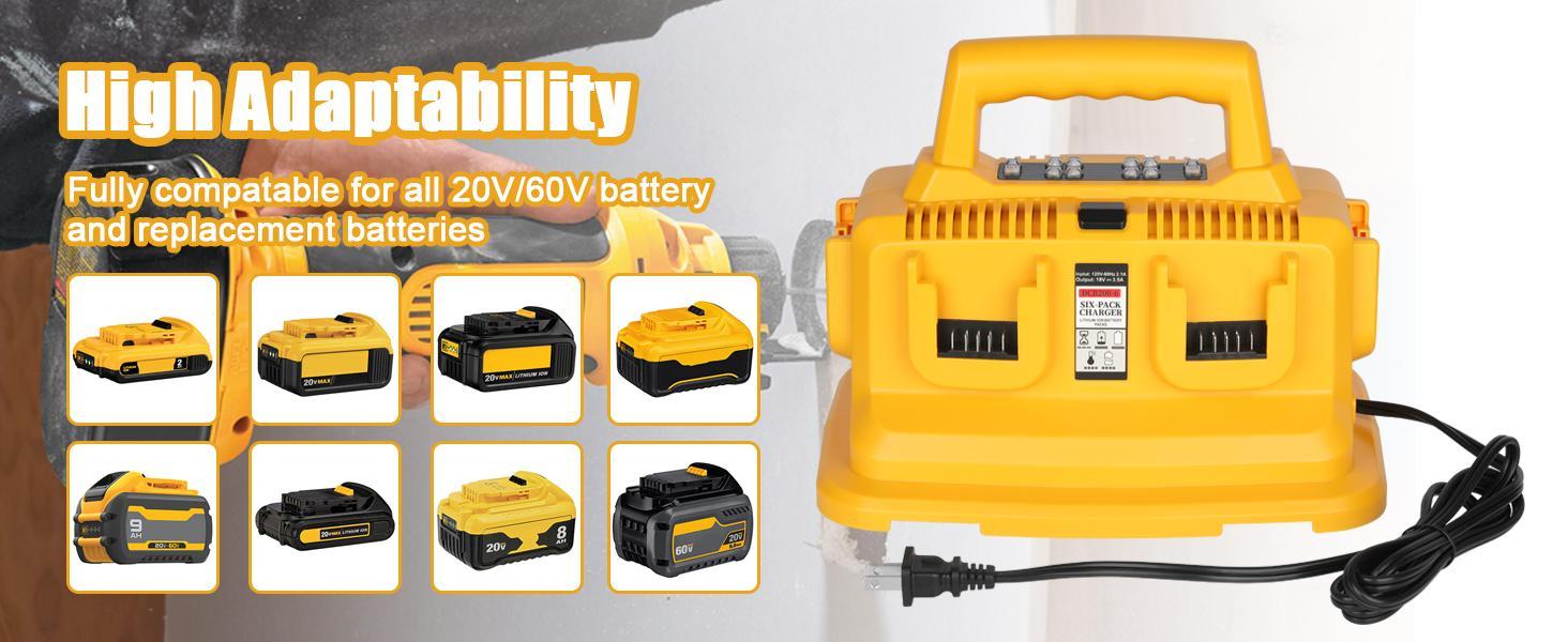 6-Ports Rapid Battery Charger Station,Compatible with Dewalt 20V/60V Flexvolt Battery DCB200 DCB205 DCB606 DCB609 DCB612 DCB615
