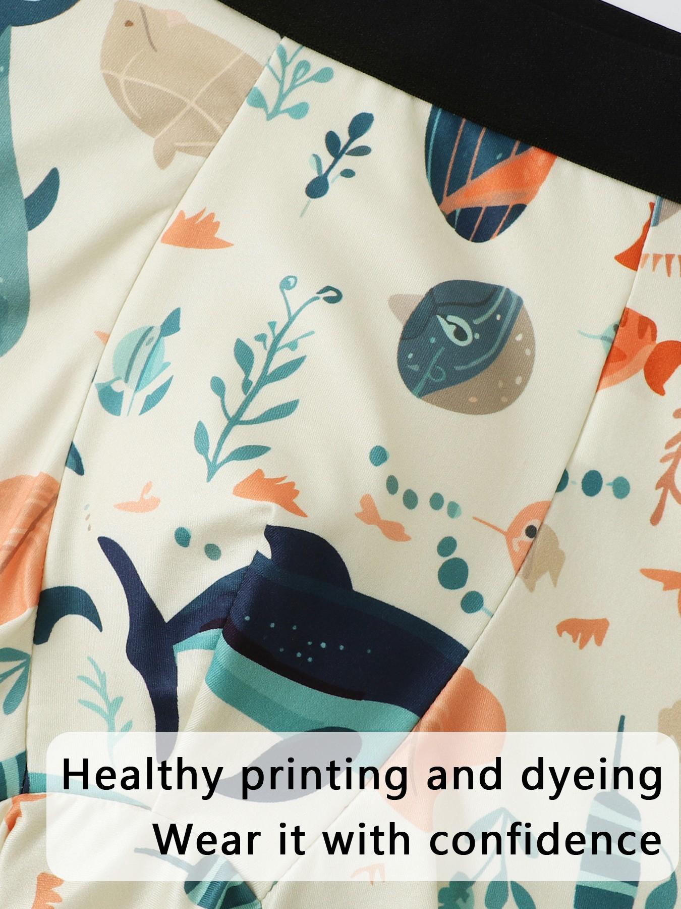4-piece marine-style men's underwear | Marine life print pattern | Soft and well-shaped