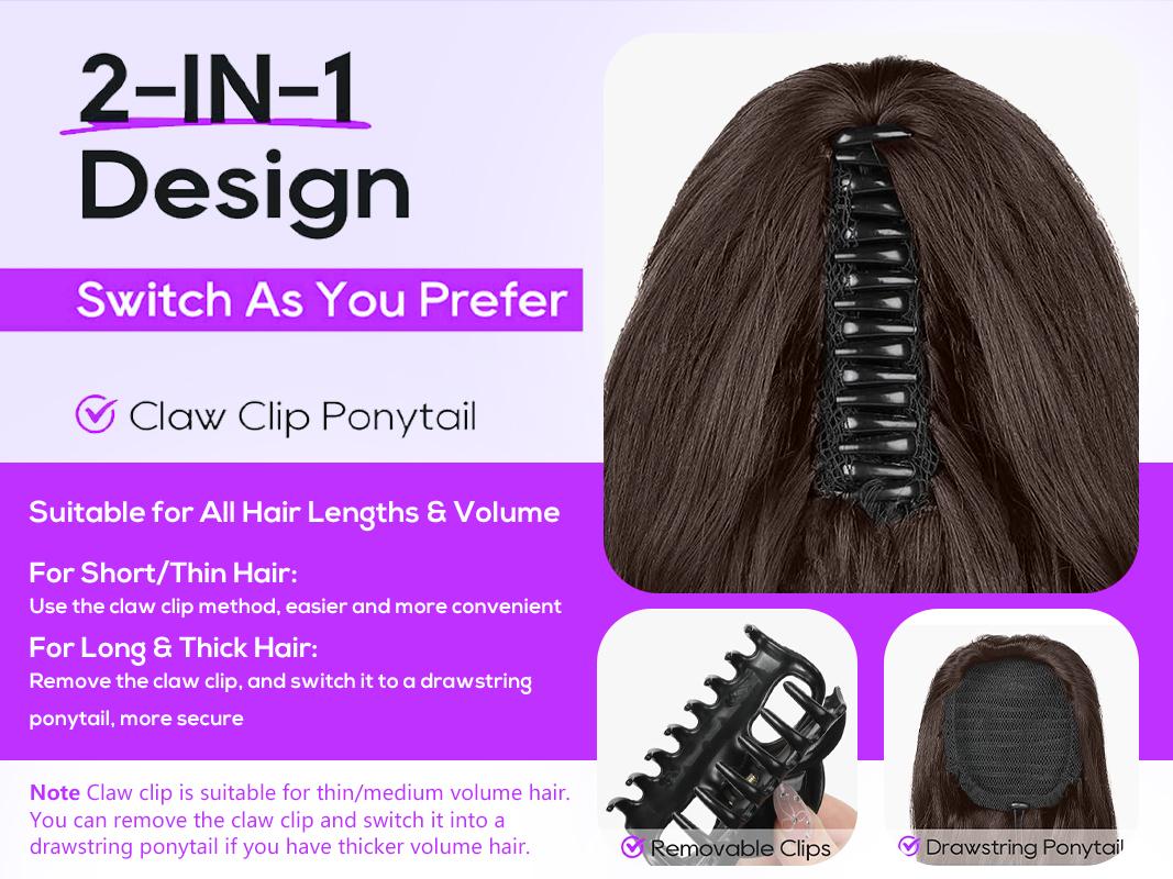 HIUSVO Ponytail Extension, 24" Claw Clip in Ponytail Extensions, Long Curly Wavy Hair Extension, Jaw Clip on Pony Tails Synthetic Hairpiece for Women