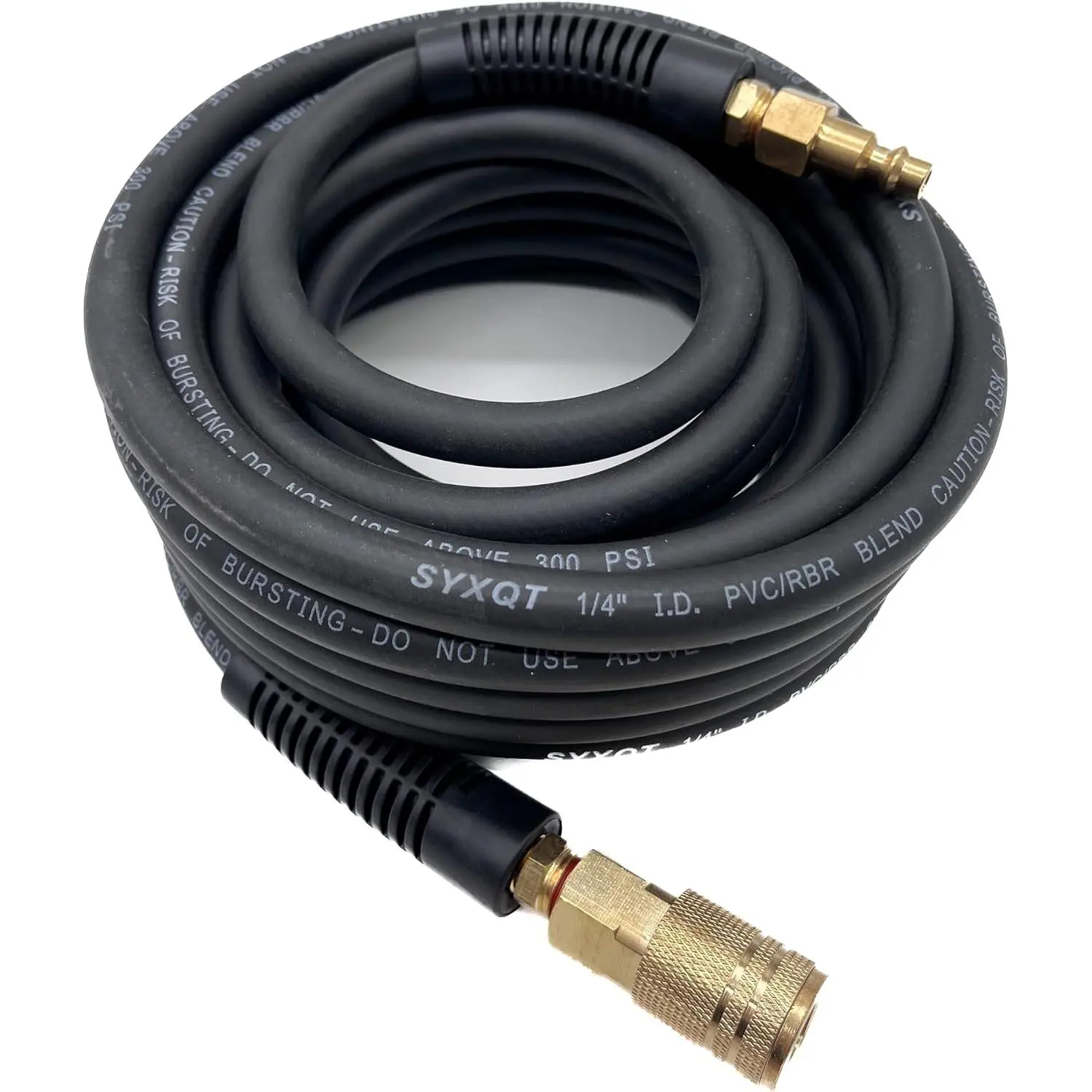 Hybrid Air Hose 1/4-Inch x 25FT,Air Compressor Hose 300 PSI Heavy ,Lightweight,Kink Resistant,-Weather Flexibility with 1/4-Inch Industrial Air Fittings and Bend Restrictors,Black