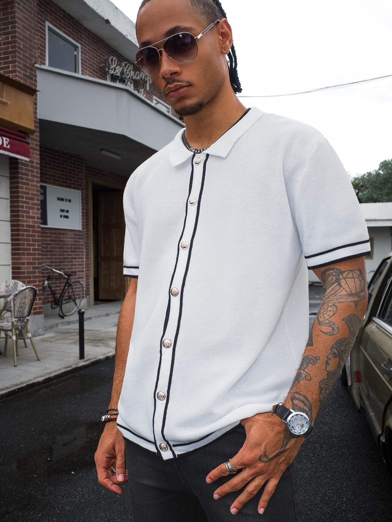 HYPESTFIT Men's Summer Casual Striped Knit Polo | Old Money Aesthetic Short Sleeve Top, Preppy Vintage Outfit