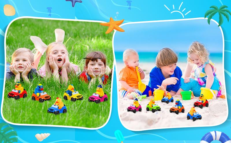 12 Pcs Summer Rubber Ducks for Jeeps, Valentine Rubber Ducks, 3.5 Inch Ducks for Jeeps ,2 Inch Ducks for Ducking, 12 Summer Ducks with 12 Cars, Summer Party Favors Gifts Swimming Pool Water Toys