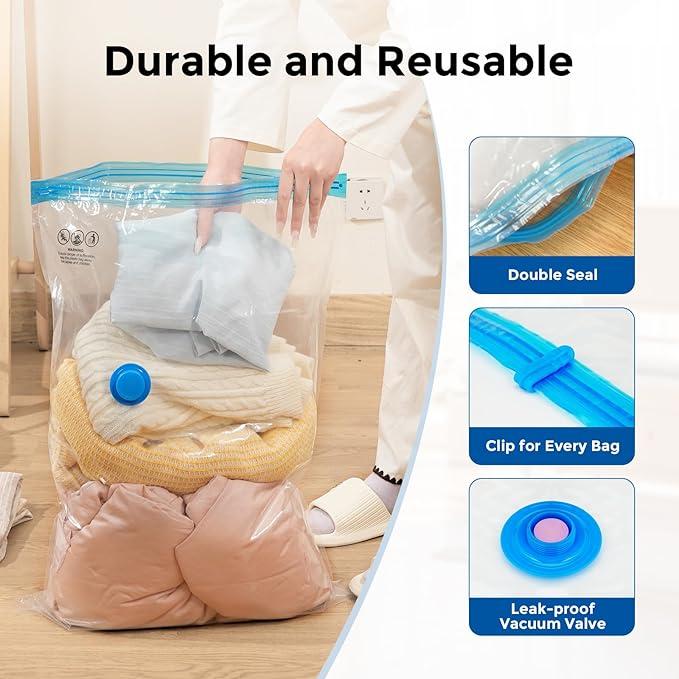 Vacuum Storage Bags with Multiple Sizes Electric Air Pump Space Saver Bags, Vacuum Sealed Bags for Comforters, Blankets, Clothes Storage