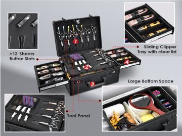 Barber Case with Clippers Sliding Tray, Profesional Barbers Briefcase Tool Case, Barber Cases for Clippers and Supplies, Hair Scissors Trimmer Organizer, Salon Grooming Hard Travel Suitcase
