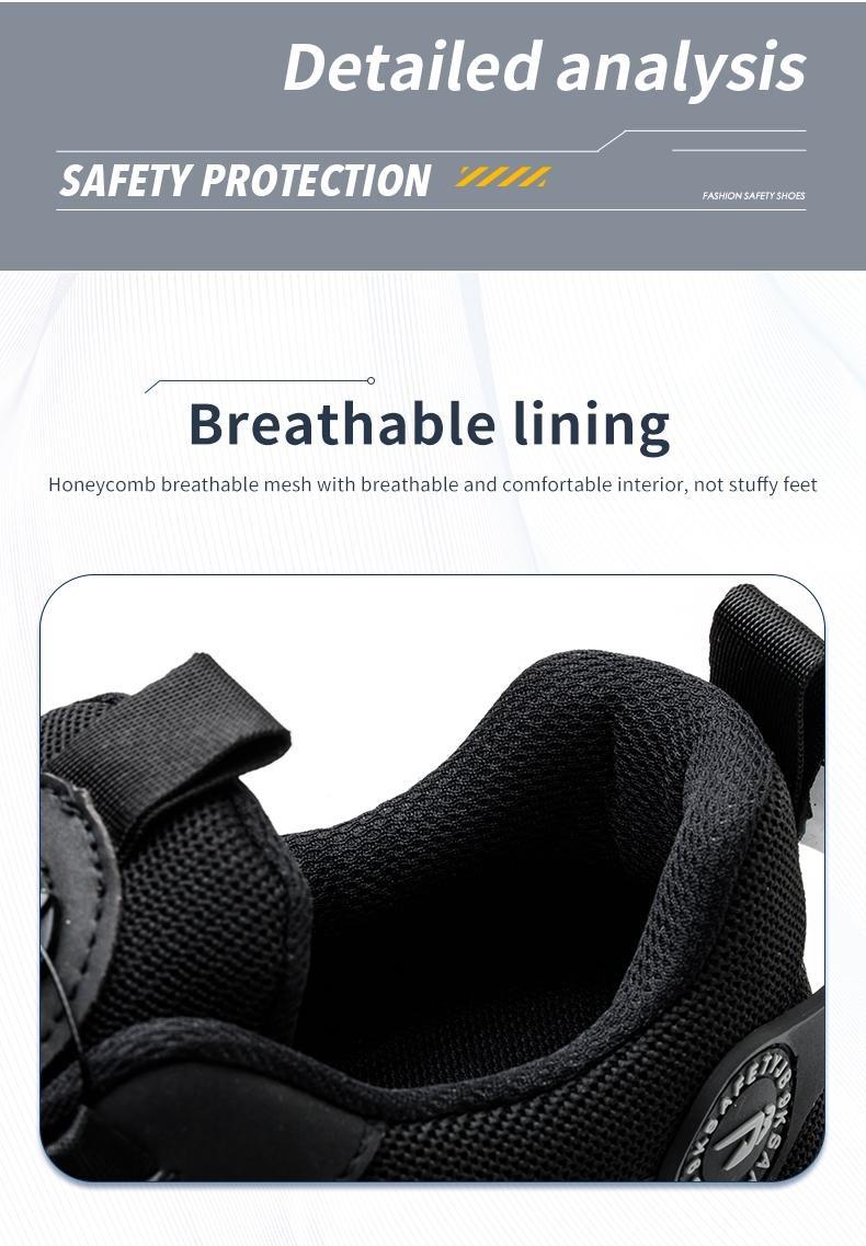 Product Introduction of Men's steel toe shoes, puncture-proof and smash-proof with swivel buckle, contrasting mesh work safety shoes, suitable for outdoor work, blue-collar workers, industrial construction, outdoor casual shoes Product model: 266 20