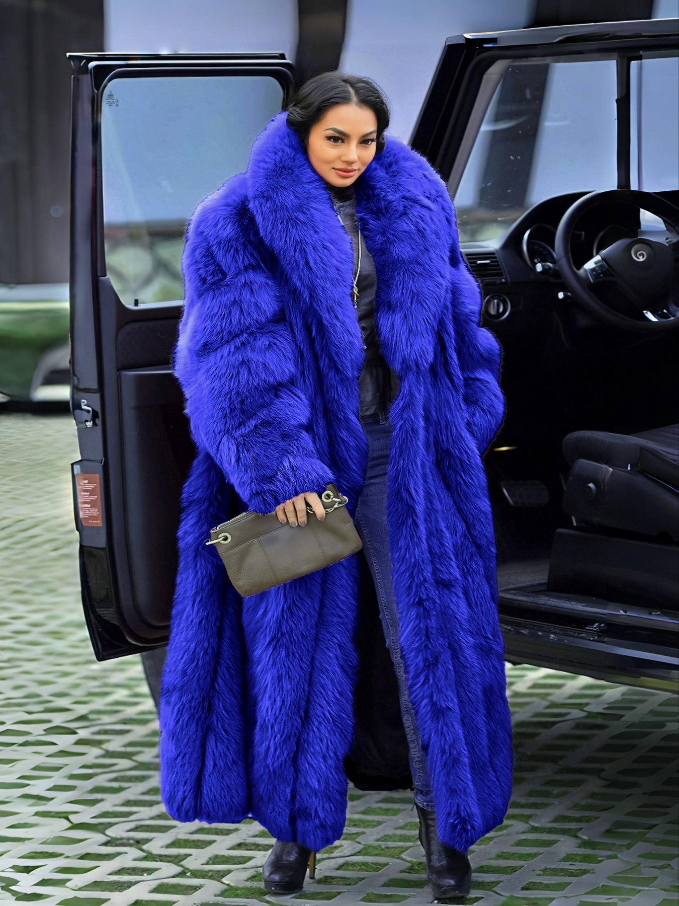 [Plus Size]Women's Faux Fur Coat, Comfortable Casual Party Jacket, Fashion Luxury Trendy Fall Winter, Soft Long Sleeve Pocket Medium Length, Outerwear