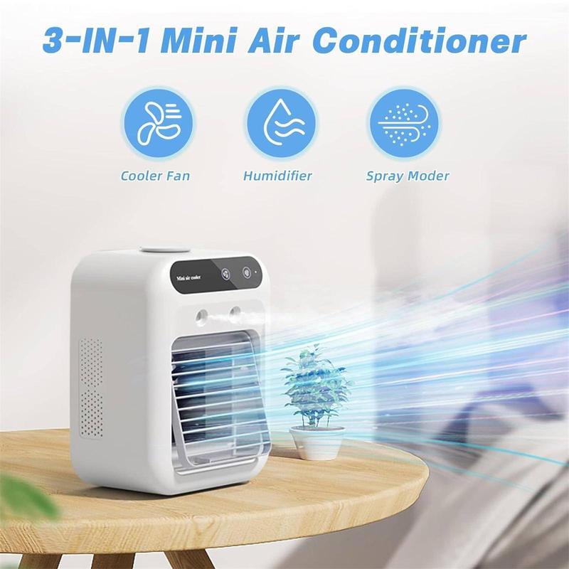 BougeRV Portable Air Cooler Fan, 3-in-1 Rechargeable Fan with 2 Mist Speeds and Powerful Wind, Mini Multifunctional Cooling Fan for Bedroom, Office, Camping