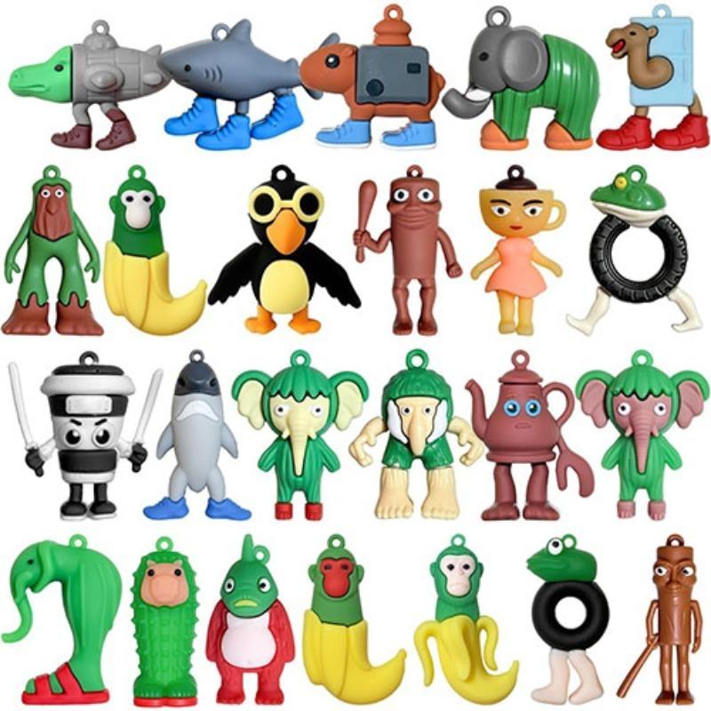 24-Piece Cute Cartoon Rhythm Box Figurine Set, Unique Multi-Color Character Designs for Car and Desk Decor, PVC Anime Statues Collectible Figurines for Holiday Gifts and Collectibles