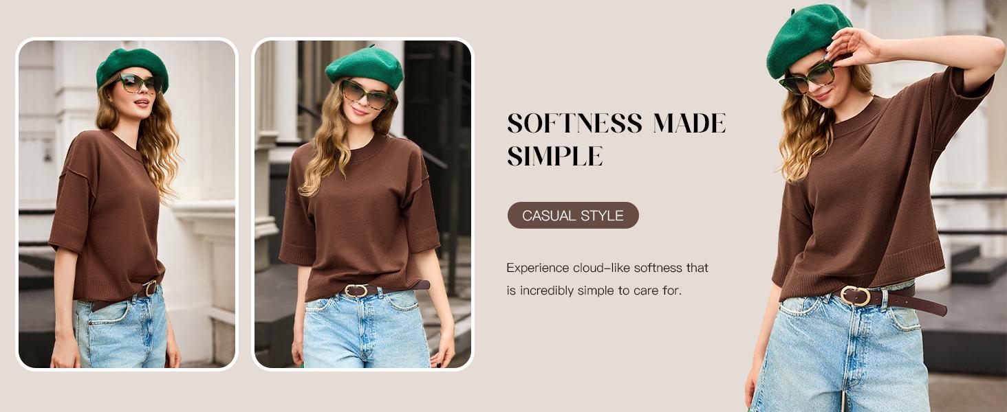 Saodimallsu Womens Short Sleeve Sweater Summer Oversized Cropped Sweaters Casual Crewneck Lightweight Knit Tops Knitting Style Womenswear Knitwear Fabric Saodimallsu Womens Short Sleeve Sweater Summer Oversized Cropped Sweaters Casual Crewneck Lightweight Knit Tops Knitting Style Womenswear Knitwear Fabric