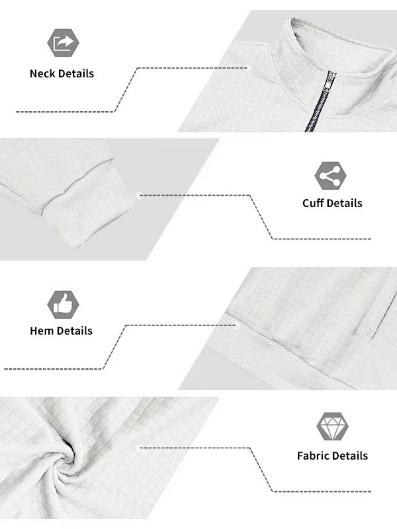 Heavyweight small checkered simple and casual men's loose stand-up collar semi-high collar quarter zipper long-sleeved base layer sweatshirt, warm and soft fabric, suitable for daily casual and outdoor sports occasions,gifts for him boyfriend christmas