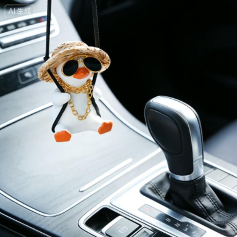 Cute Duck Car Pendant, Expressive Eyes, Rearview Mirror Decoration, Safe Hook, Birthday/valentine Gift for Drivers, Durable Interior Accessory