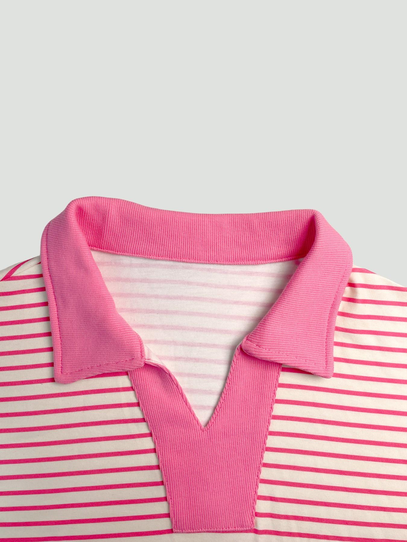 Women's Striped Casual Two-Piece Set - Polo Neck Long Sleeve Top & Mini Skirt Tracksuit