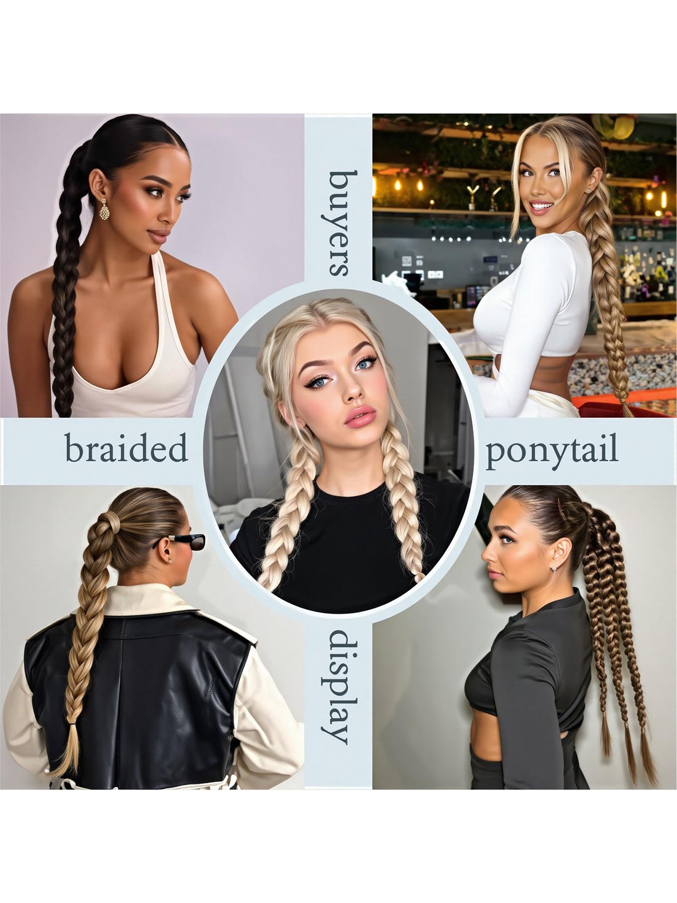 Women's Synthetic Long Twist Braid Ponytail Extension, 24-Inch Rubber Band Wig for Daily Use & Special Occasions, All-Season Hair Accessory, Synthetic Braids, Synthetic Braided Wigs