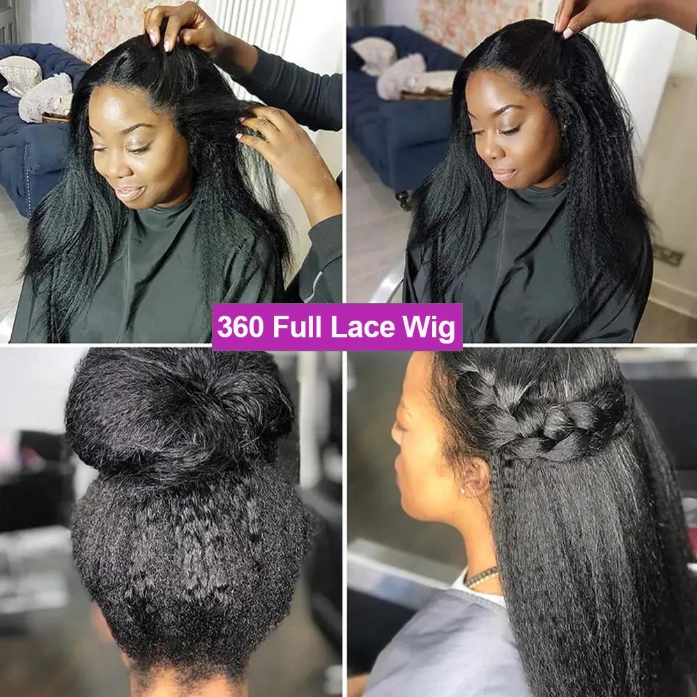 [360 Glueless Wig] Bling Hair High Density Kinky Straight 360 Glueless Wigs Human Hair Brazilian 32 34 Inch Yaki Straight 13x6 HD Lace Frontal Wig Preplucked