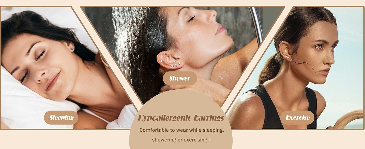 CASSICEA 21Pairs Hypoallergenic Flat Back Stud Earrings for Women Men Surgical Stainless Steel Earrings for Sensitive Ears Cartilage Earring Small Studs Earrings Set Stacks Screw Back Earrings Piercing