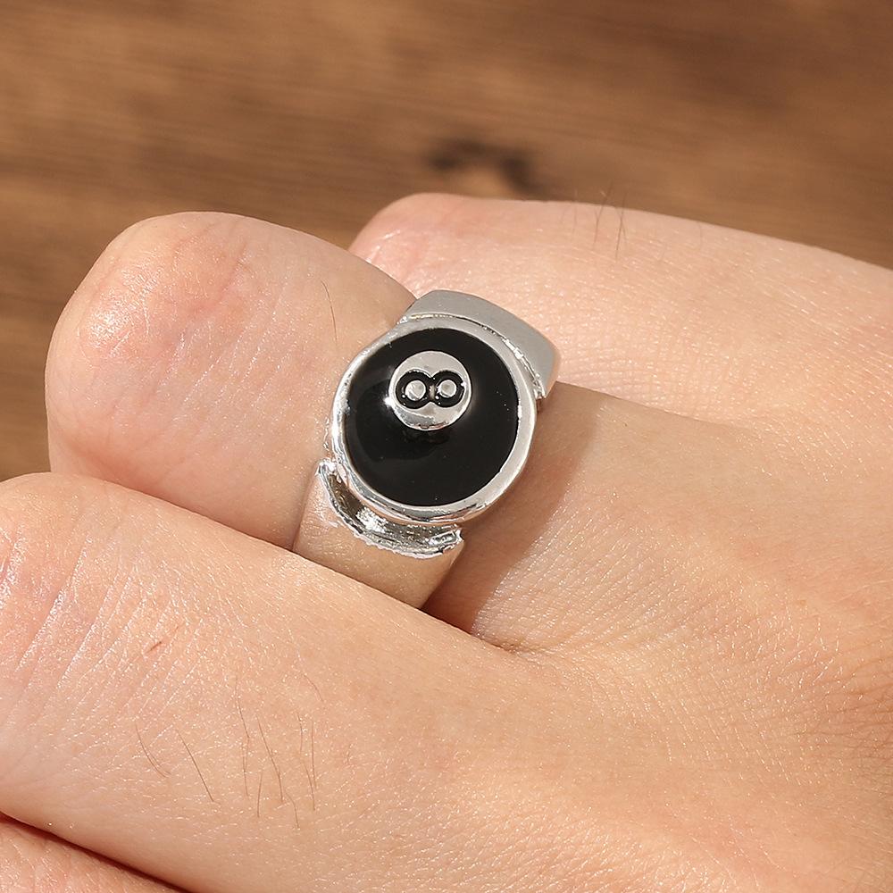 Punk Billiards Number Black 8 Ball Rings Metal Alloy Opening Adjustable Rings Fashion Hip Hop Rock For Women Men Jewelry Gift