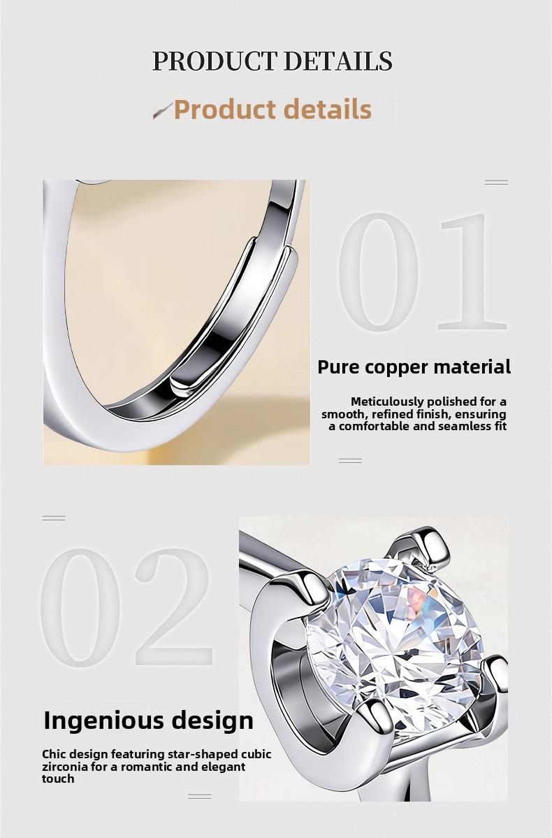 TikTok influencer cross-border Korean-style simple four-prong hollow zircon fashion imitation moissanite sparkling diamond open ring for women