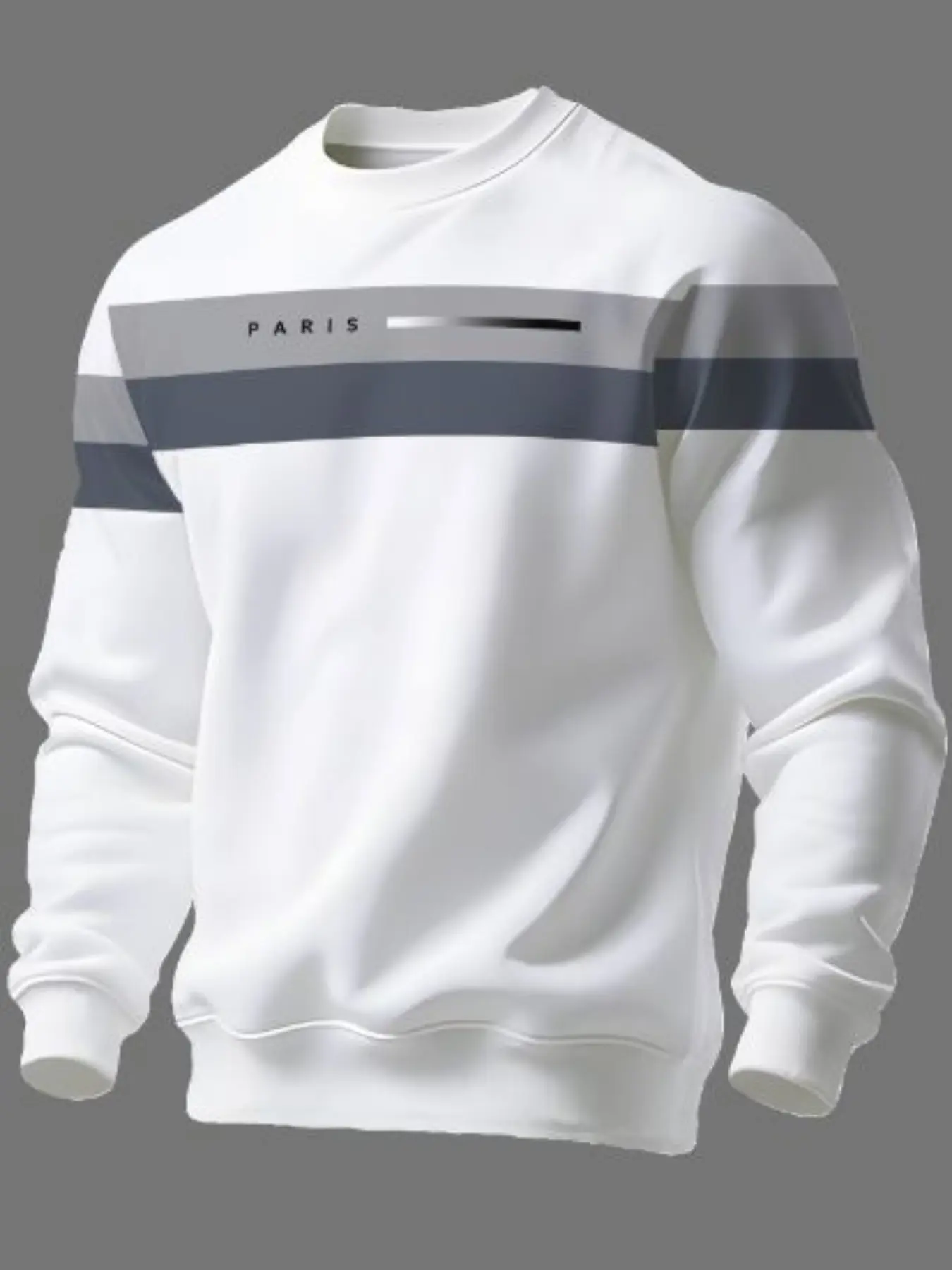 Men's Casual Classic Round Neck Sweatshirt, Multi-Color Horizontal Stripes, Paris Letter Print, Long Sleeve, Daily Commute, Leisure Wear