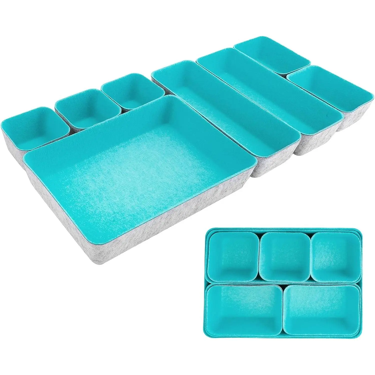 8pcs Drawer Organizers, Separators, Storage Box,Felt Storage Bins Inserts Tool Containers Toy Basket Shelf Cubes Foldable Drawer Dividers Desk Organisers- Blue&Grey