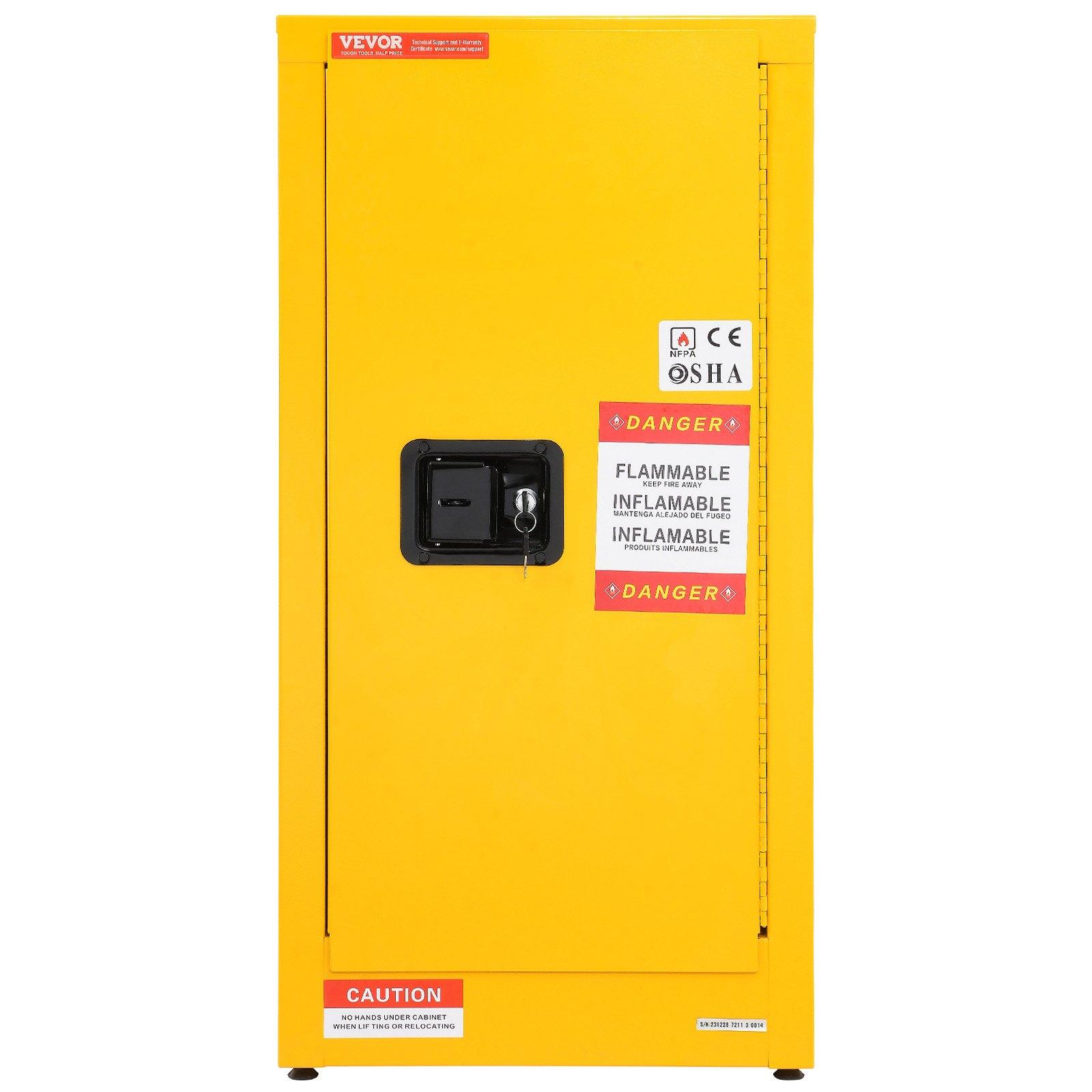 VEVOR 16 Gal Cold-Rolled Steel Storage Organizer, 18.1x18.1x35.4 in Explosion-Proof Industrial Rectangular Unit, 1 Door with 2 Adjustable Shelves for Commercial Industrial Use