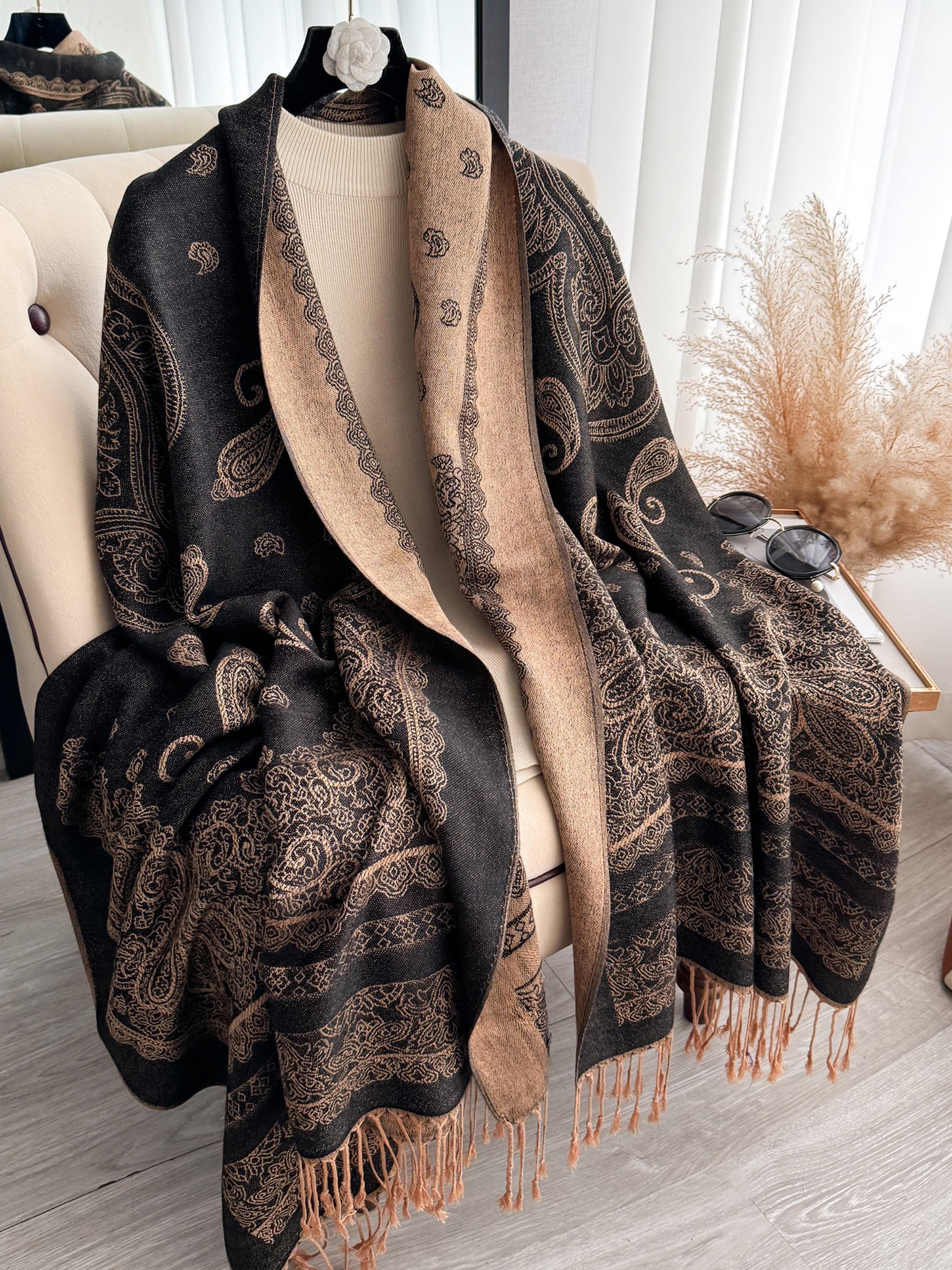 Women's Boho Style Paisley Print Long Scarf, Casual Trendy Tassel Design Shawl for Daily Wear, Fashion Accessories for Women & Girls