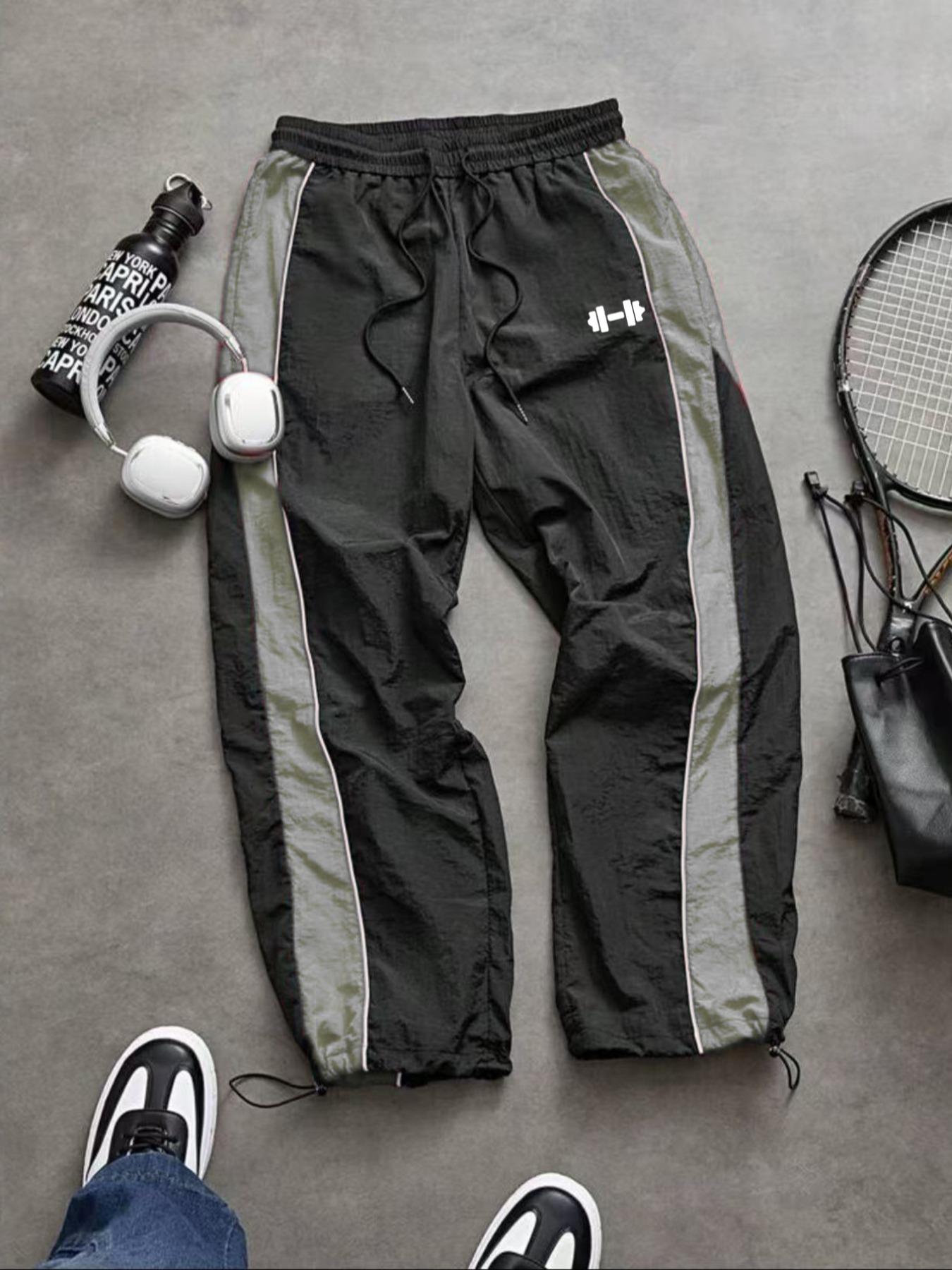 Men's Fashion Casual Striped Sport Pants, Nylon Fabric, Unique Print, Waist Drawstring, Ankle Elastic Adjustable, Perfect for Daily Wear, Athleisure Pants