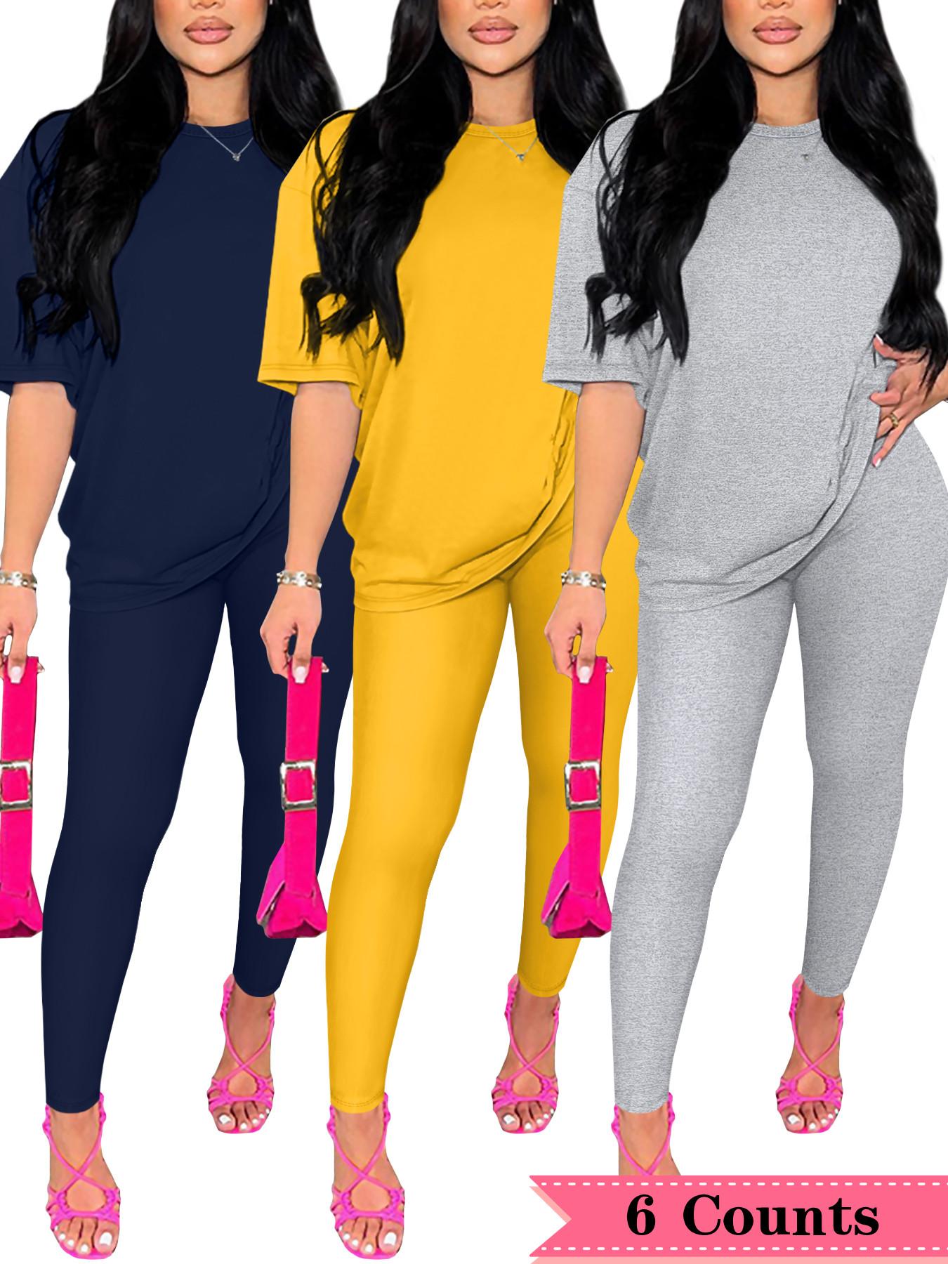 Women's Solid Color Top & Pants Set, Casual Comfy Round Neck Short Sleeve Tee & Trousers for Daily Wear, Ladies Two-piece Outfits for All Seasons