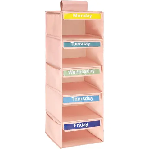 Student Daily Clothing Multi Functional Organizer Bag, Monday-Friday School Clothes Storage, Includes 10 Weekday Tags, Side Pocket Design