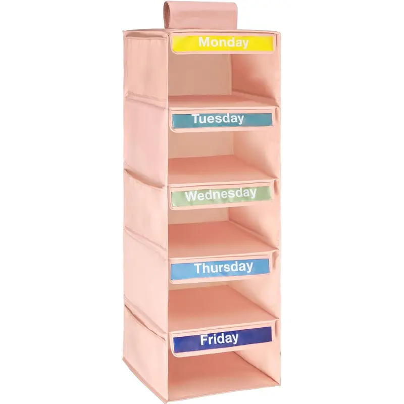 Student Daily Clothing Multi Functional Organizer Bag, Monday-Friday School Clothes Storage, Includes 10 Weekday Tags, Side Pocket Design