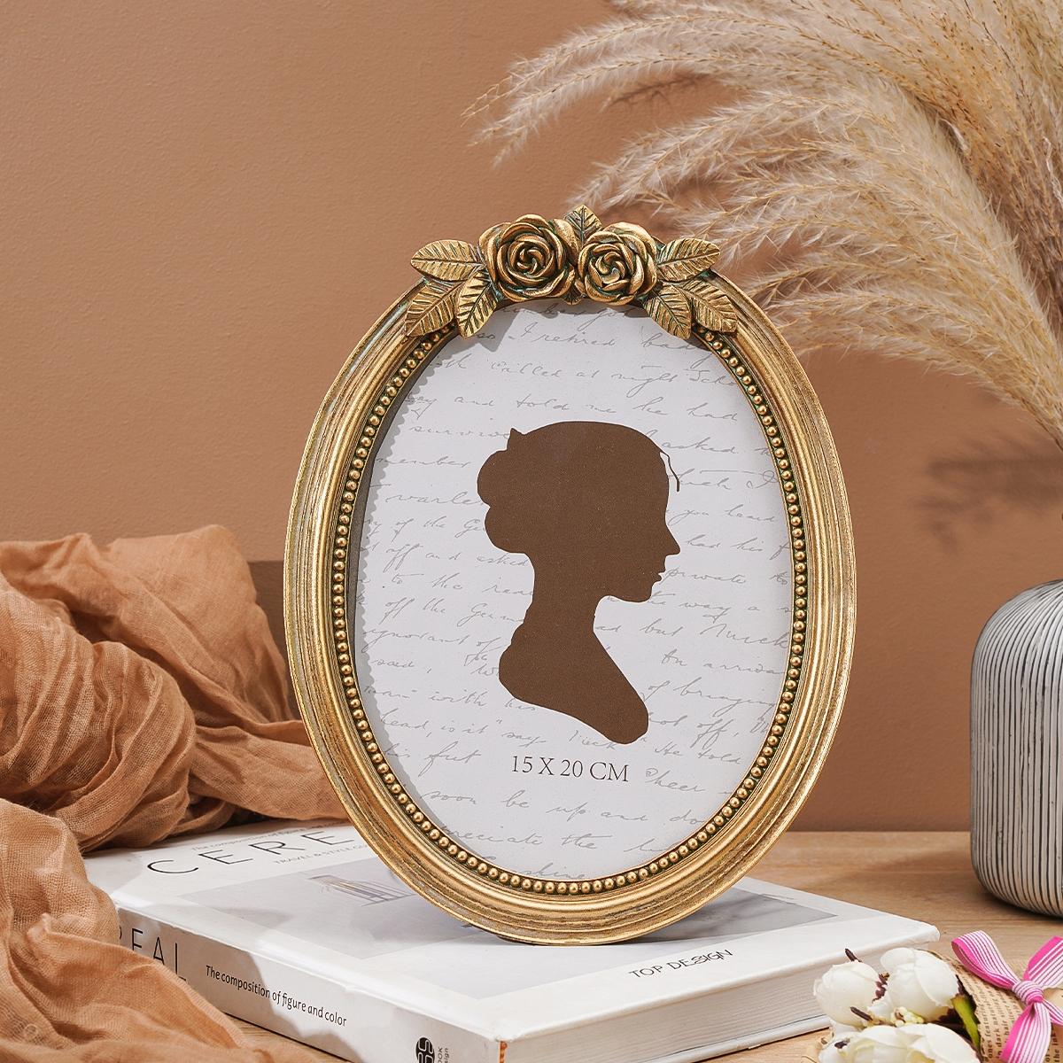 Modern Creative Resin Oval Rose Frame, Simple Home Desktop Decor, Photo Frame for Bedroom Office Study Desk