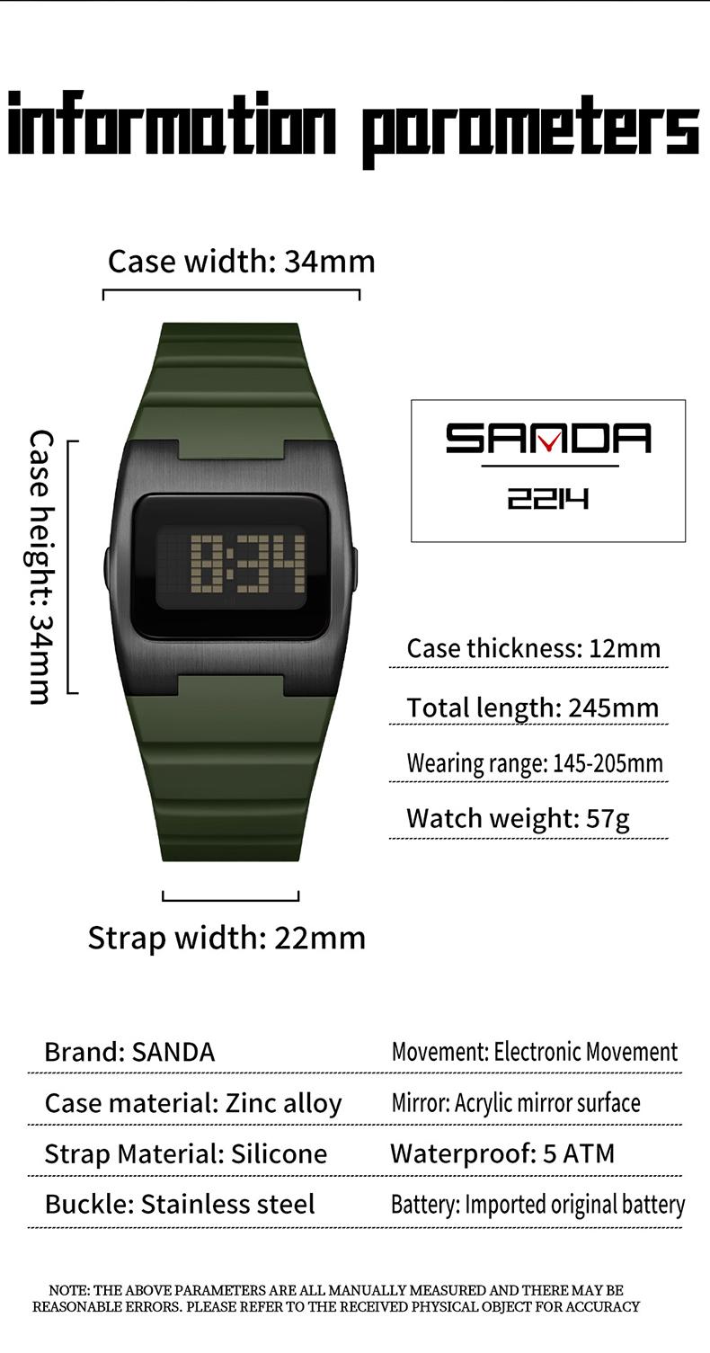 Sanda Fashion Square Sports Watch, Waterproof Luminous Multifunctional Wristwatch, Analog-Digital, Perfect Birthday & Festival Gift