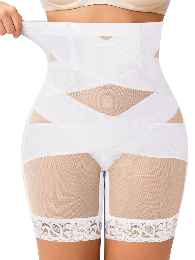 Women's Solid Color Lace Trim High Waist Shapewear Shorts, Tummy Control Shaper, High Waisted Shapers, High Stretch Shapewear Bottoms for Daily Wear