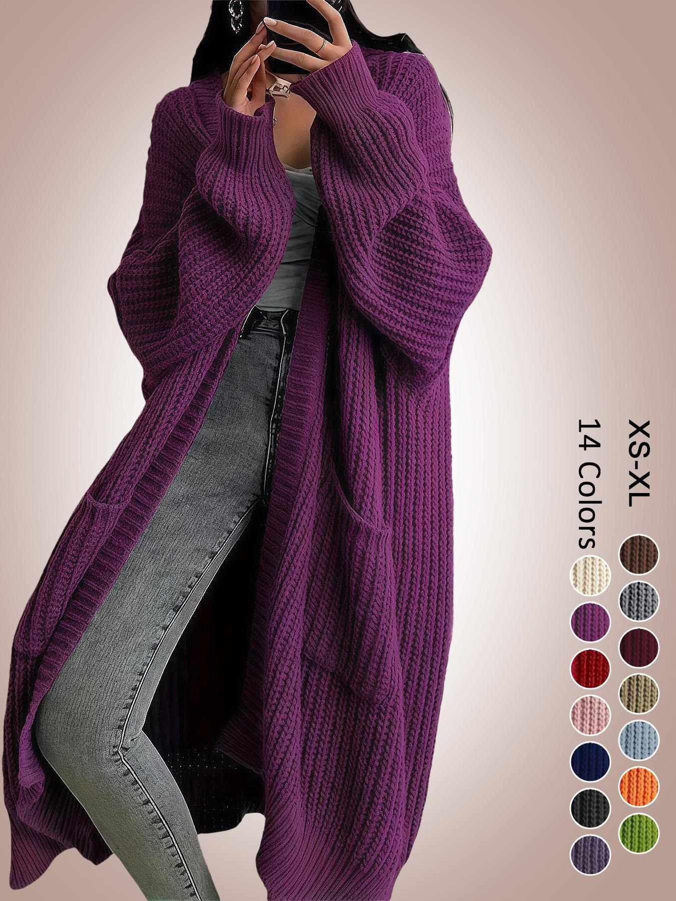 Women's Oversized Y2K Long Knit Cardigan, Ribbed Knit Fabric with Pockets, Loose Fit, Perfect for Spring, Fall and Winter, Casual Layering Outerwear
