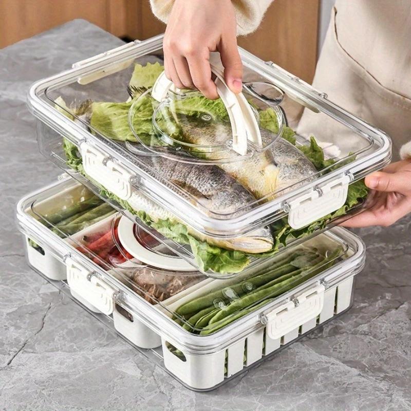 4-Compartment Food Storage Box, Food-Grade Sealed Organizer, Refrigerator Storage, Fridge Storage Container, Portable Picnic Container, Fruit Snack Spice Keeper